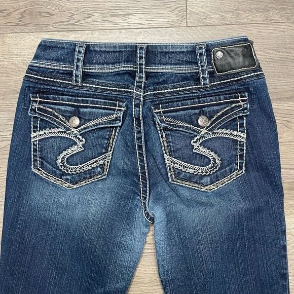 5/$20 Silver Suki Flap Bootcut Flare Jeans Womens 30x32 Mid Rise Rhinestones - Picture 7 of 13